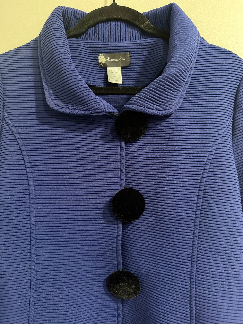 Women’s Cobalt Blue Textured Swing Blazer with Decorative Buttons - Picture 3 of 10